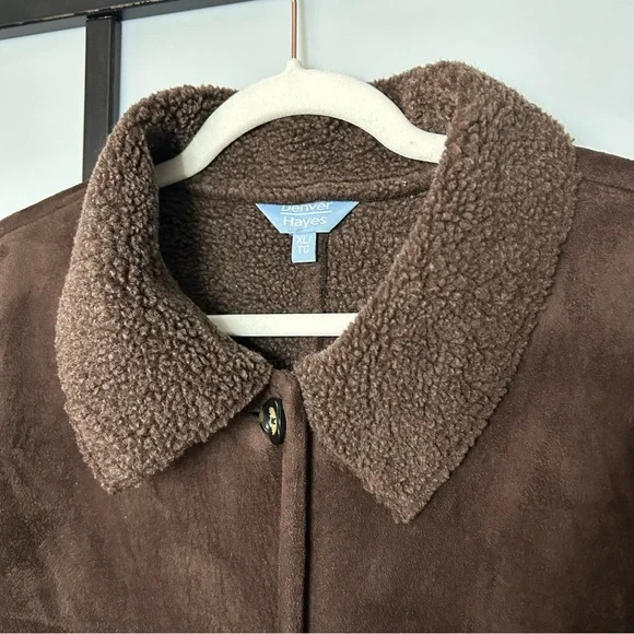 [XL] Denver Hayes Vintage 90’s Chocolate Teddy Button Down Pea Coat Women’s - Picture 6 of 13